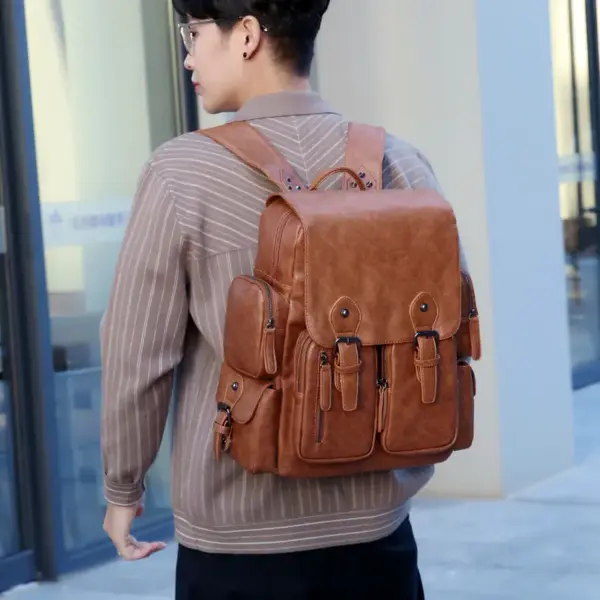 Premium vintage multifunctional leather backpack - Image 5