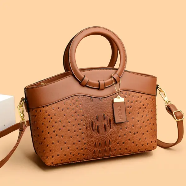 Round handle ostrich pattern tote bag - Image 15