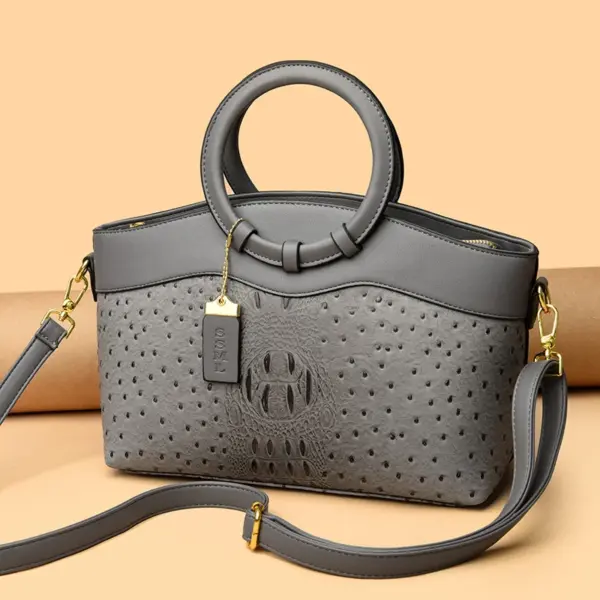 Round handle ostrich pattern tote bag - Image 18