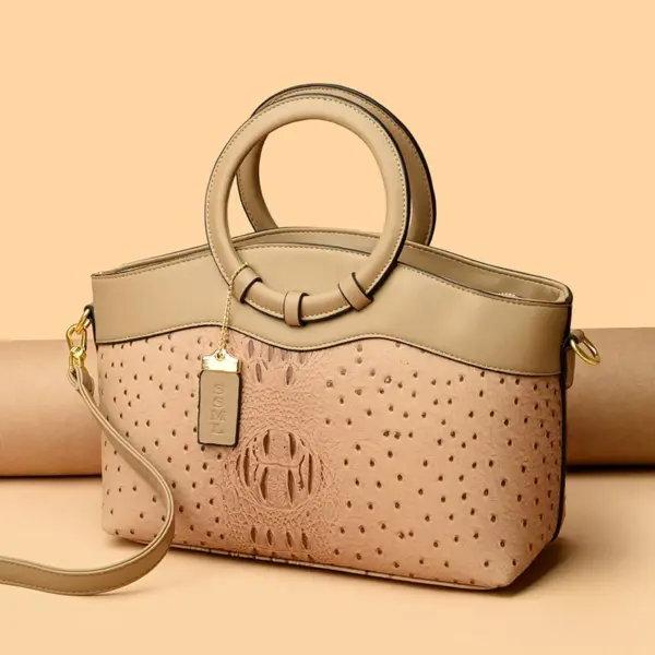 Round handle ostrich pattern tote bag - Image 19