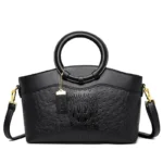 Round handle ostrich pattern tote bag