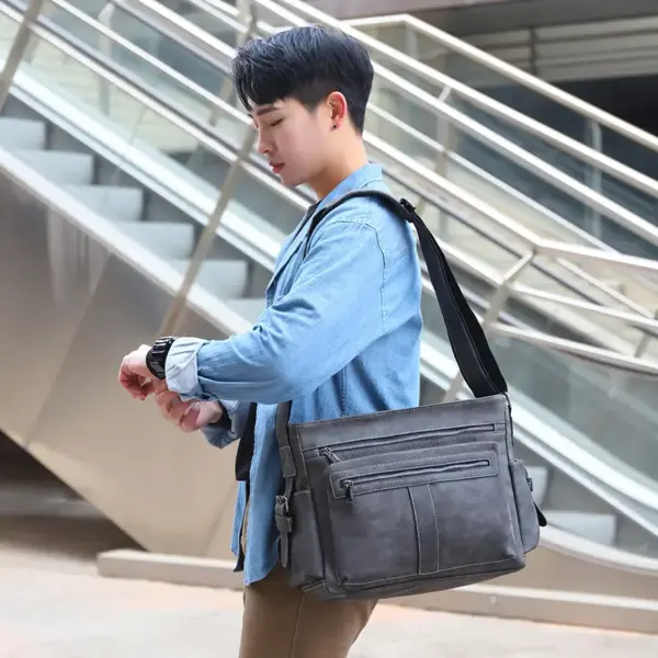 Vintage men`s leather messenger handbag - Image 7