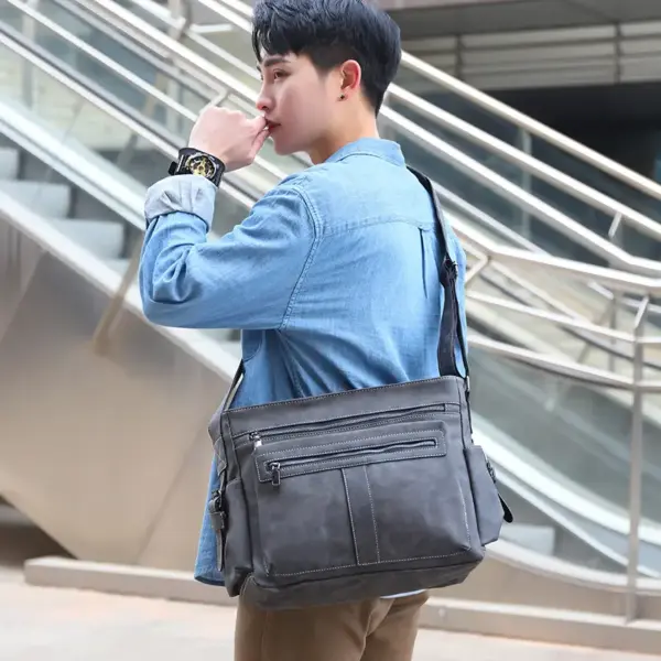 Vintage men`s leather messenger handbag - Image 8