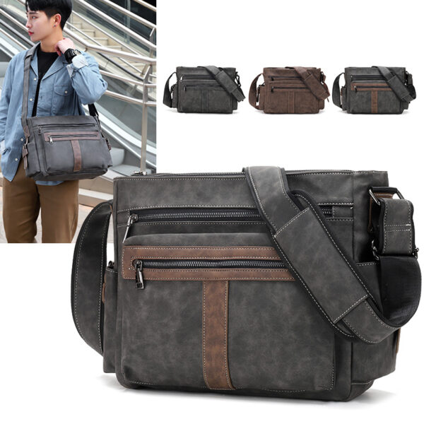 Vintage men`s leather messenger handbag - Image 2
