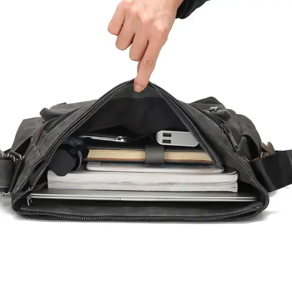 Vintage men`s leather messenger handbag - Image 16