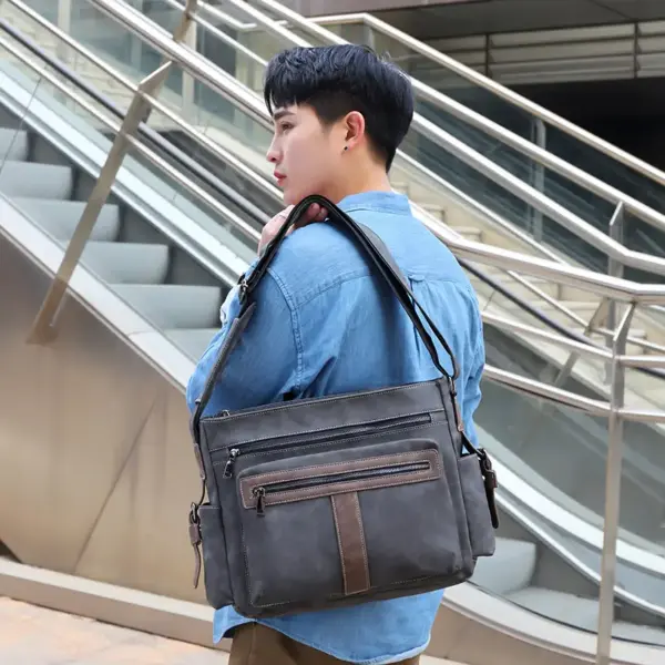 Vintage men`s leather messenger handbag - Image 3