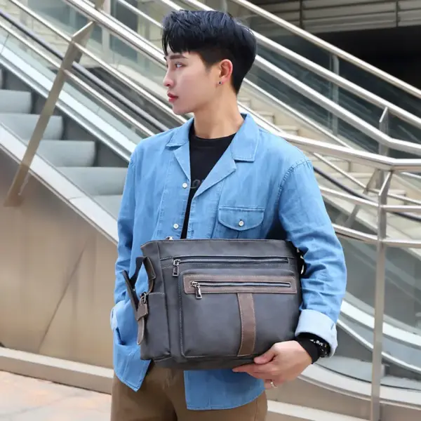 Vintage men`s leather messenger handbag - Image 4