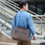 Vintage men`s leather messenger handbag - Image 5