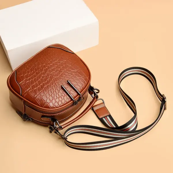 Genuine leather croc embossed round designer bag - Image 13