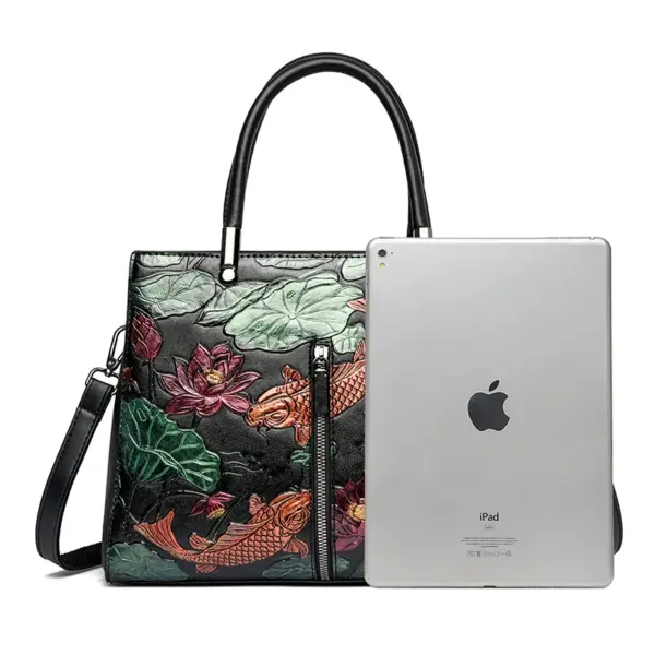 Retro luxury flower scenery embossed tote bag - Image 3