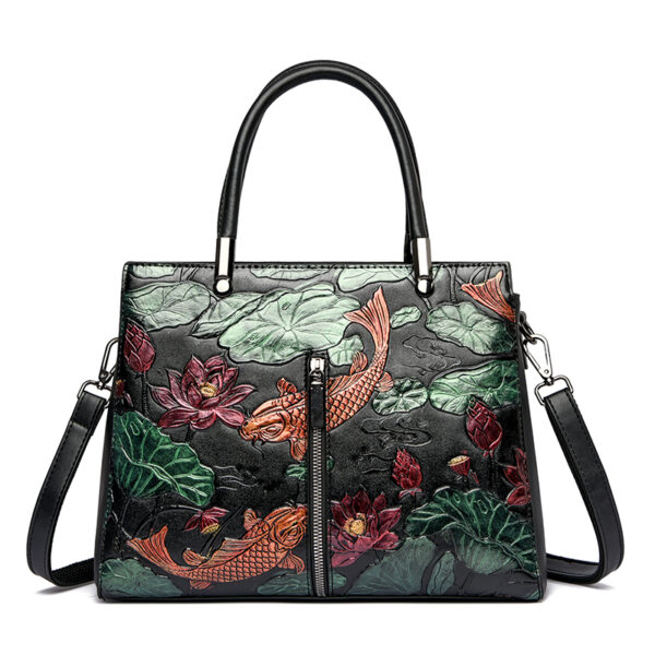 Retro luxury flower scenery embossed tote bag - Image 1