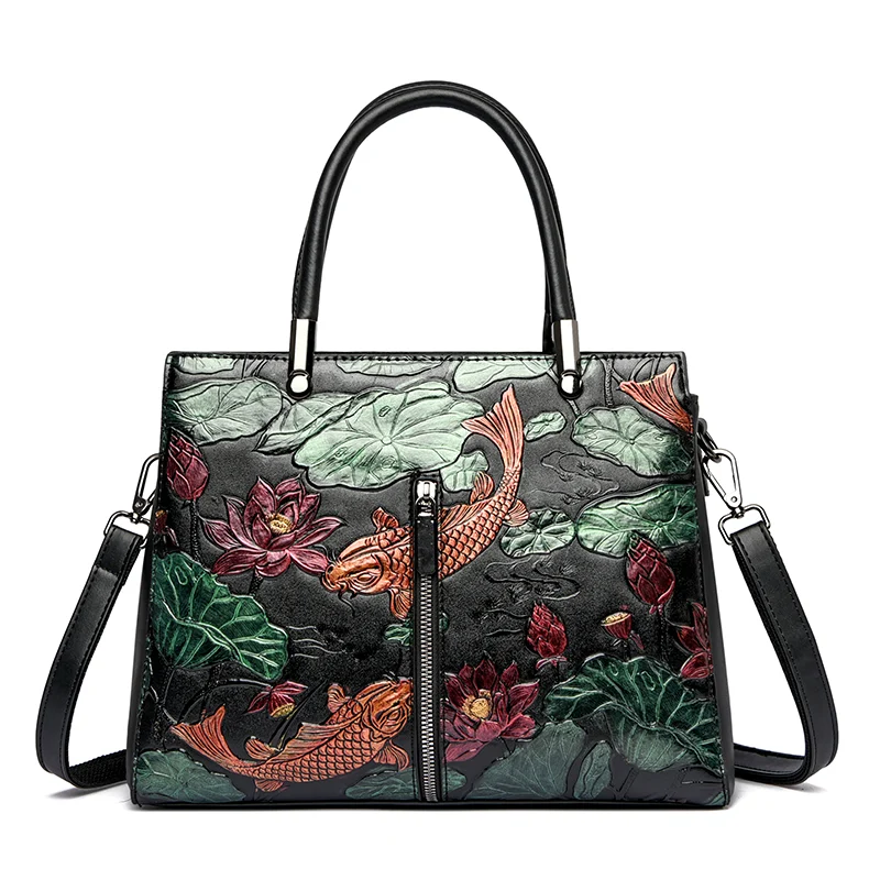 Retro luxury flower scenery embossed tote bag
