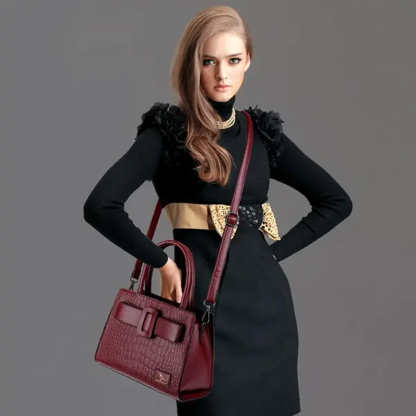 Croc embossed soft leather shopping tote - Image 2