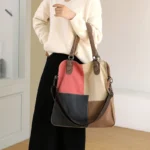 Large capacity vintage splicing canvas shoulder bag - Image 2