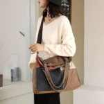 Large capacity vintage splicing canvas shoulder bag - Image 4
