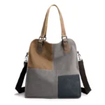 Large capacity vintage splicing canvas shoulder bag