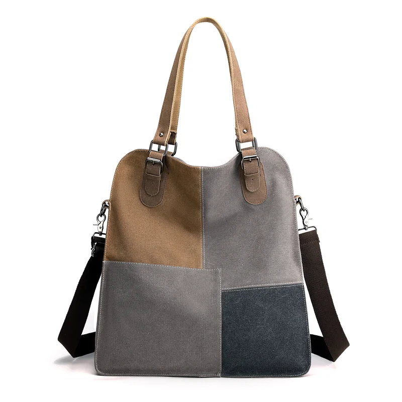 Large capacity vintage splicing canvas shoulder bag