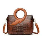 Round handle croc embossed tote bag