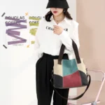 Wide strap splicing canvas shoulder bag - Image 15