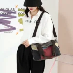 Wide strap splicing canvas shoulder bag - Image 17