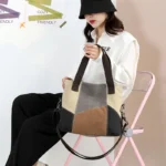 Wide strap splicing canvas shoulder bag - Image 18
