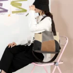 Wide strap splicing canvas shoulder bag - Image 19