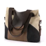 Wide strap splicing canvas shoulder bag - Image 3