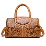 Flower embossed vintage shoulder tote bag