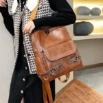 High quality vintage zipper closure leather backpack - Image 2