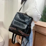 High quality vintage zipper closure leather backpack - Image 7