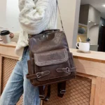 High quality vintage zipper closure leather backpack - Image 9