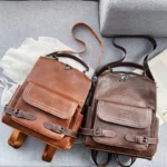 High quality vintage zipper closure leather backpack - Image 10