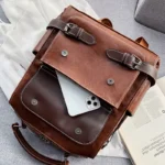 High quality vintage zipper closure leather backpack - Image 11