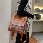 High quality vintage zipper closure leather backpack - Image 4