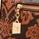 Vintage flower embossed pattern round handle tote bag - Image 6