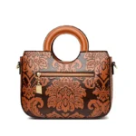 Vintage flower embossed pattern round handle tote bag - Image 4