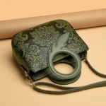 Vintage flower embossed pattern round handle tote bag - Image 12
