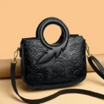 Vintage flower embossed pattern round handle tote bag - Image 14