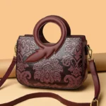 Vintage flower embossed pattern round handle tote bag - Image 15