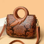 Vintage flower embossed pattern round handle tote bag - Image 16