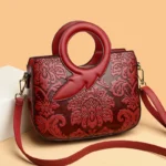 Vintage flower embossed pattern round handle tote bag - Image 17