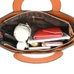 Vintage flower embossed pattern round handle tote bag - Image 19
