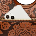 Vintage flower embossed pattern round handle tote bag - Image 8