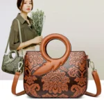 Vintage flower embossed pattern round handle tote bag - Image 2