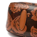 Vintage flower embossed pattern round handle tote bag - Image 11