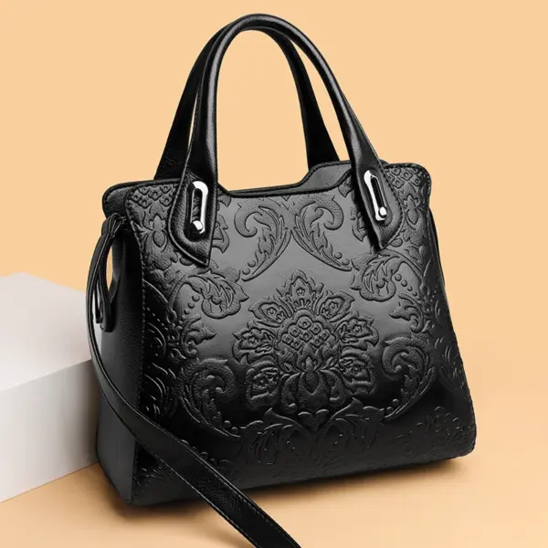 Vintage luxury flower embossed designer tote - Image 11