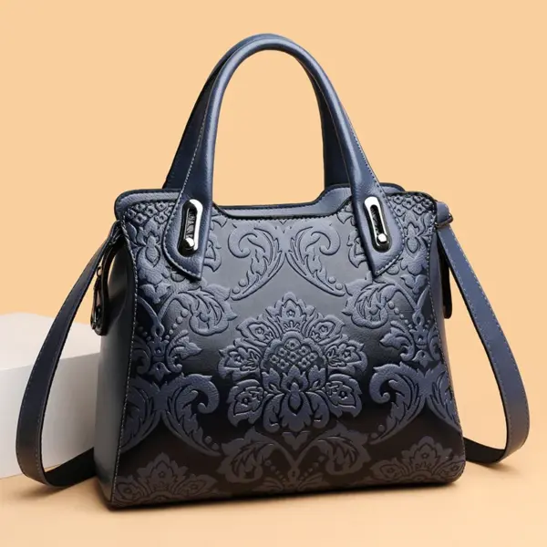 Vintage luxury flower embossed designer tote - Image 12