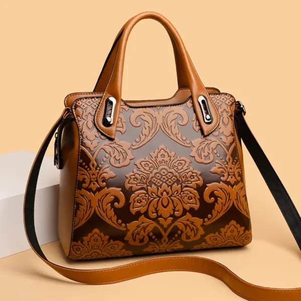 Vintage luxury flower embossed designer tote - Image 13