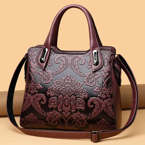 Vintage luxury flower embossed designer tote - Image 14