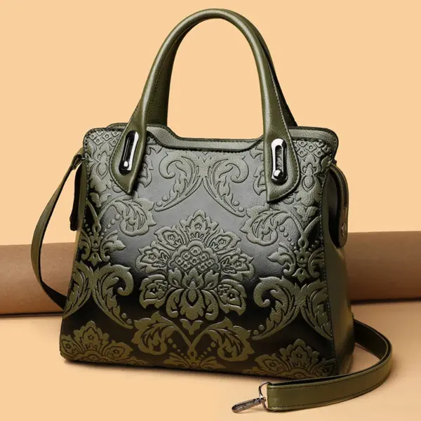 Vintage luxury flower embossed designer tote - Image 15